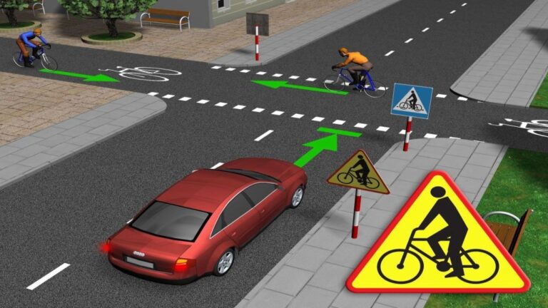 Szczególna ostrożność- przejazd dla rowerzystów